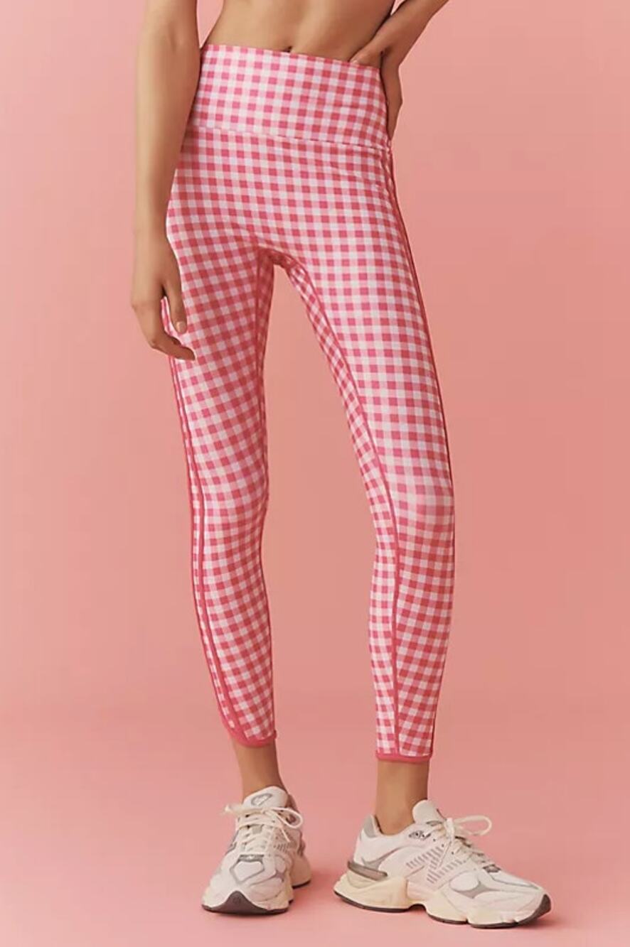 Beach Riot Nella Leggings Pink Gingham Check High Rise Workout Yoga Coquette L